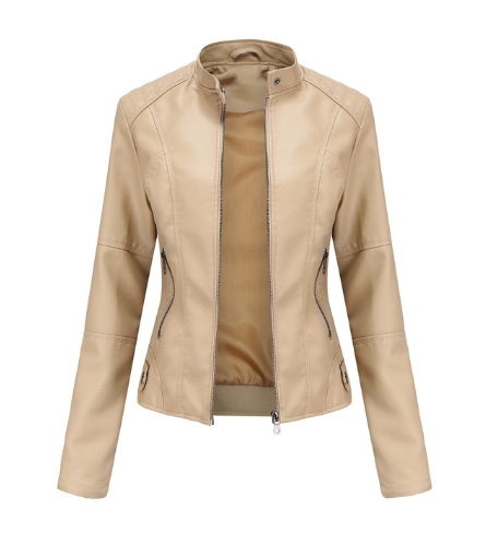 Damen-Kunstlederjacke mit Stehkragen