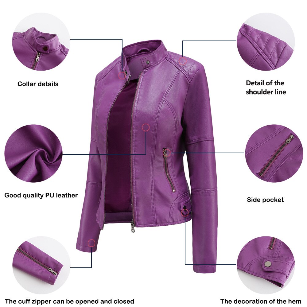 Damen-Kunstlederjacke mit Stehkragen
