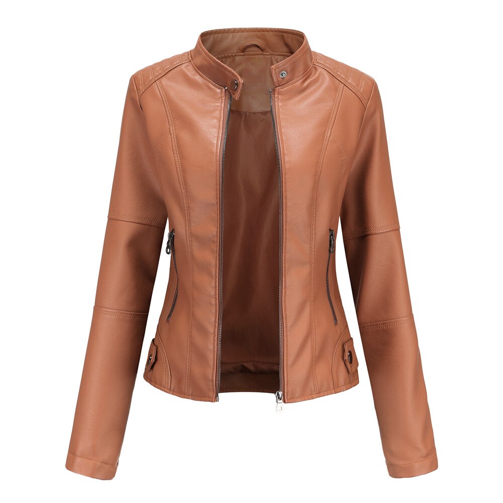 Damen-Kunstlederjacke mit Stehkragen