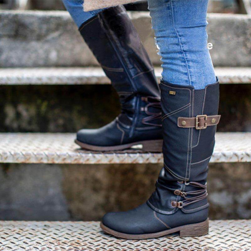 Damen-Lederstiefel im Vintage-Look mit Reißverschluss