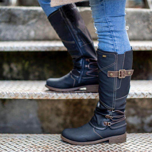 Damen-Lederstiefel im Vintage-Look mit Reißverschluss