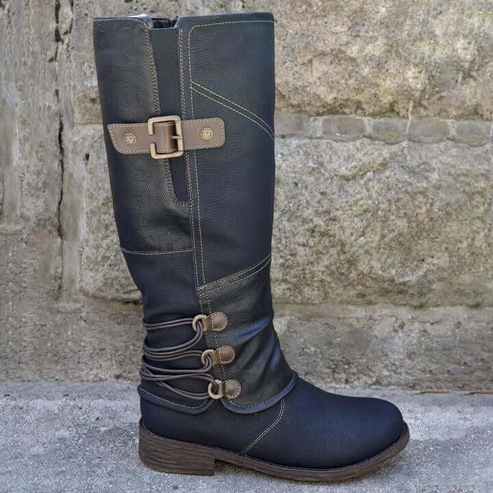 Damen-Lederstiefel im Vintage-Look mit Reißverschluss