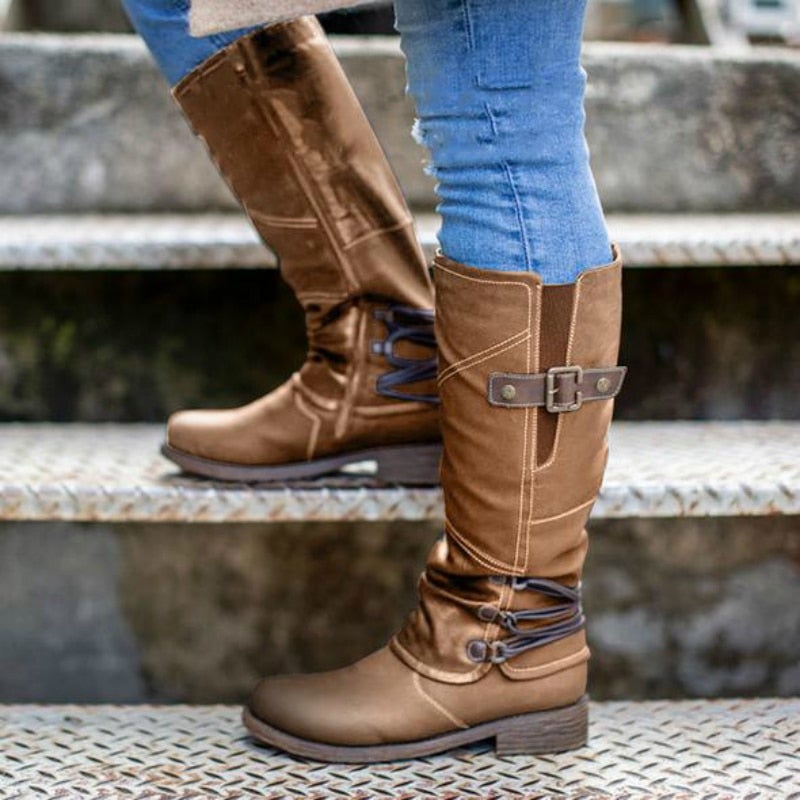 Damen-Lederstiefel im Vintage-Look mit Reißverschluss