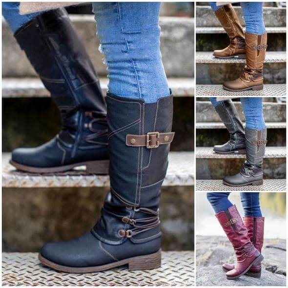 Damen-Lederstiefel im Vintage-Look mit Reißverschluss
