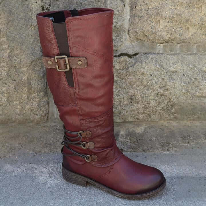 Damen-Lederstiefel im Vintage-Look mit Reißverschluss