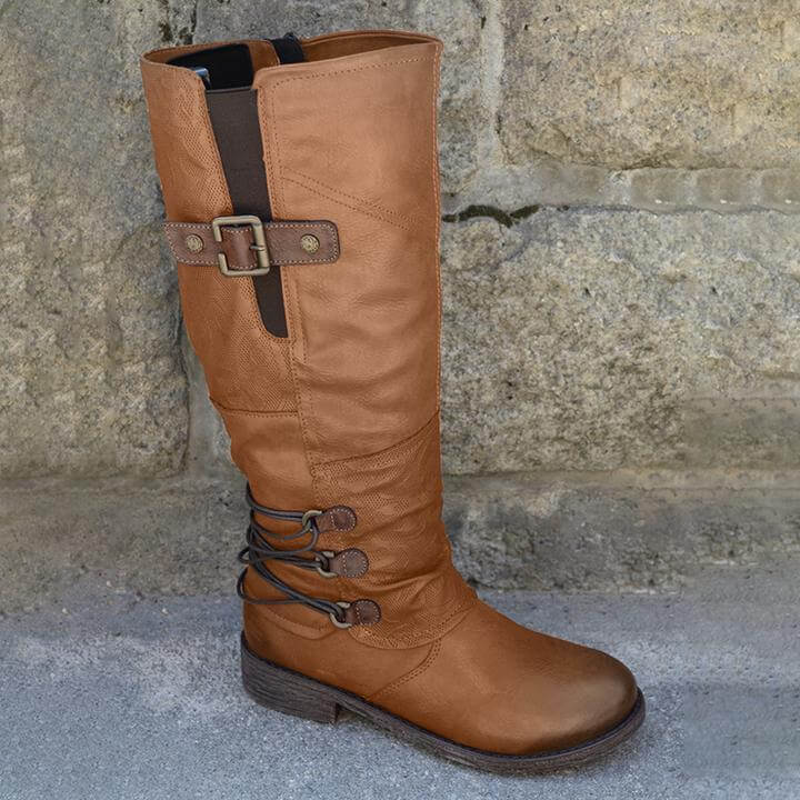 Damen-Lederstiefel im Vintage-Look mit Reißverschluss