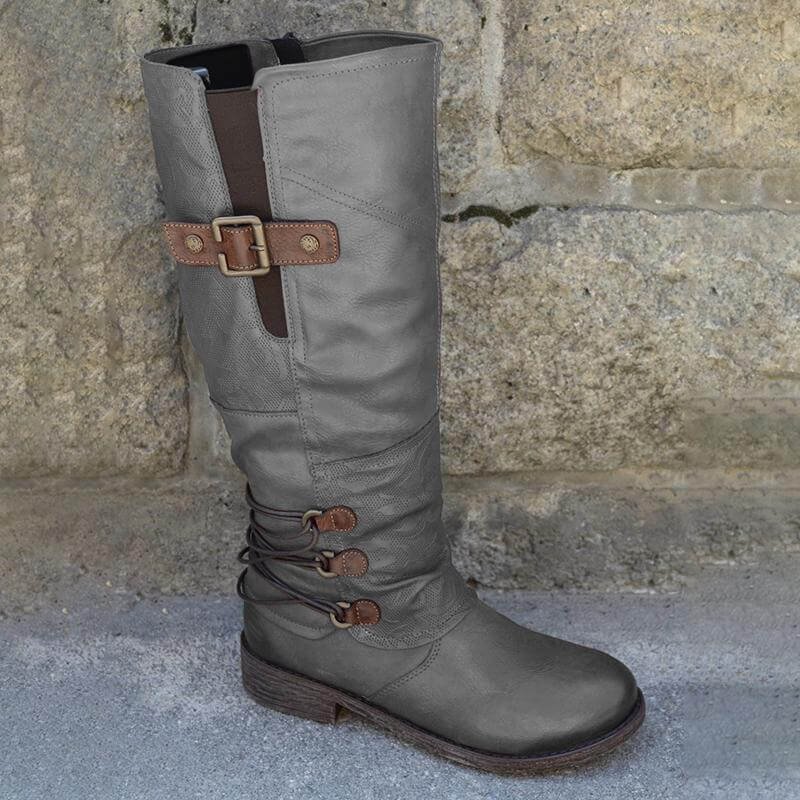 Damen-Lederstiefel im Vintage-Look mit Reißverschluss