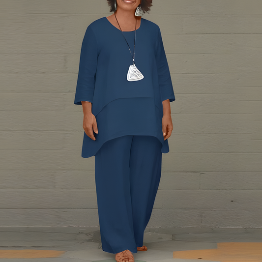 Damen-Leinenoutfit im Lagenlook