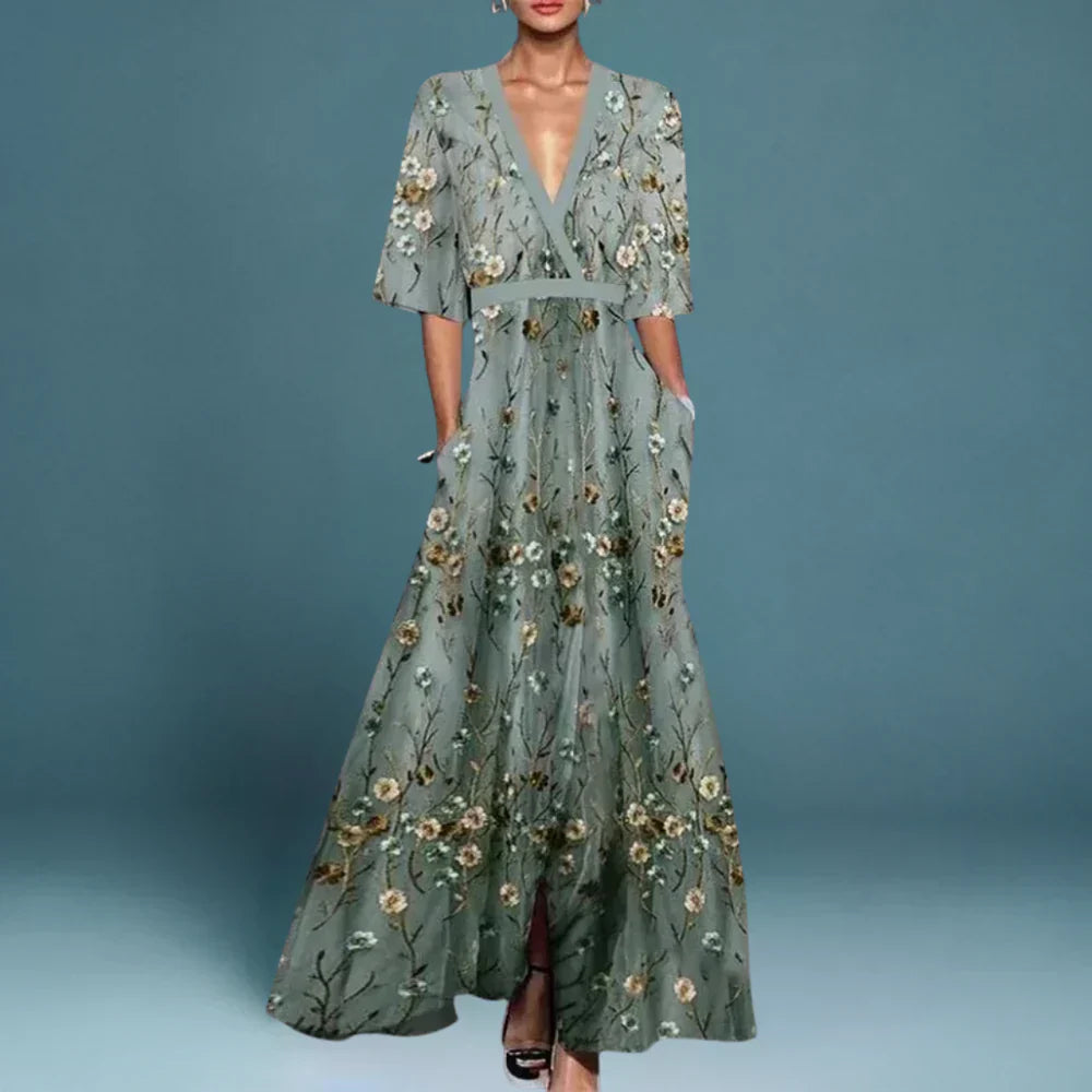 Damen-Maxikleid im Wickeldesign mit Blumenmuster