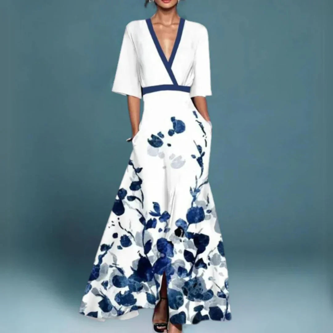 Damen-Maxikleid im Wickeldesign mit Blumenmuster
