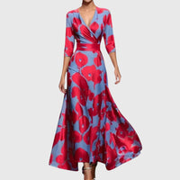 Damen-Maxikleid im Wickeldesign mit Blumenmuster und V-Ausschnitt