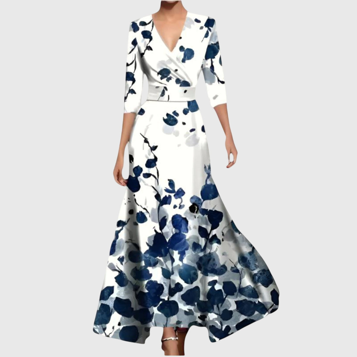 Damen-Maxikleid im Wickeldesign mit Blumenmuster und V-Ausschnitt