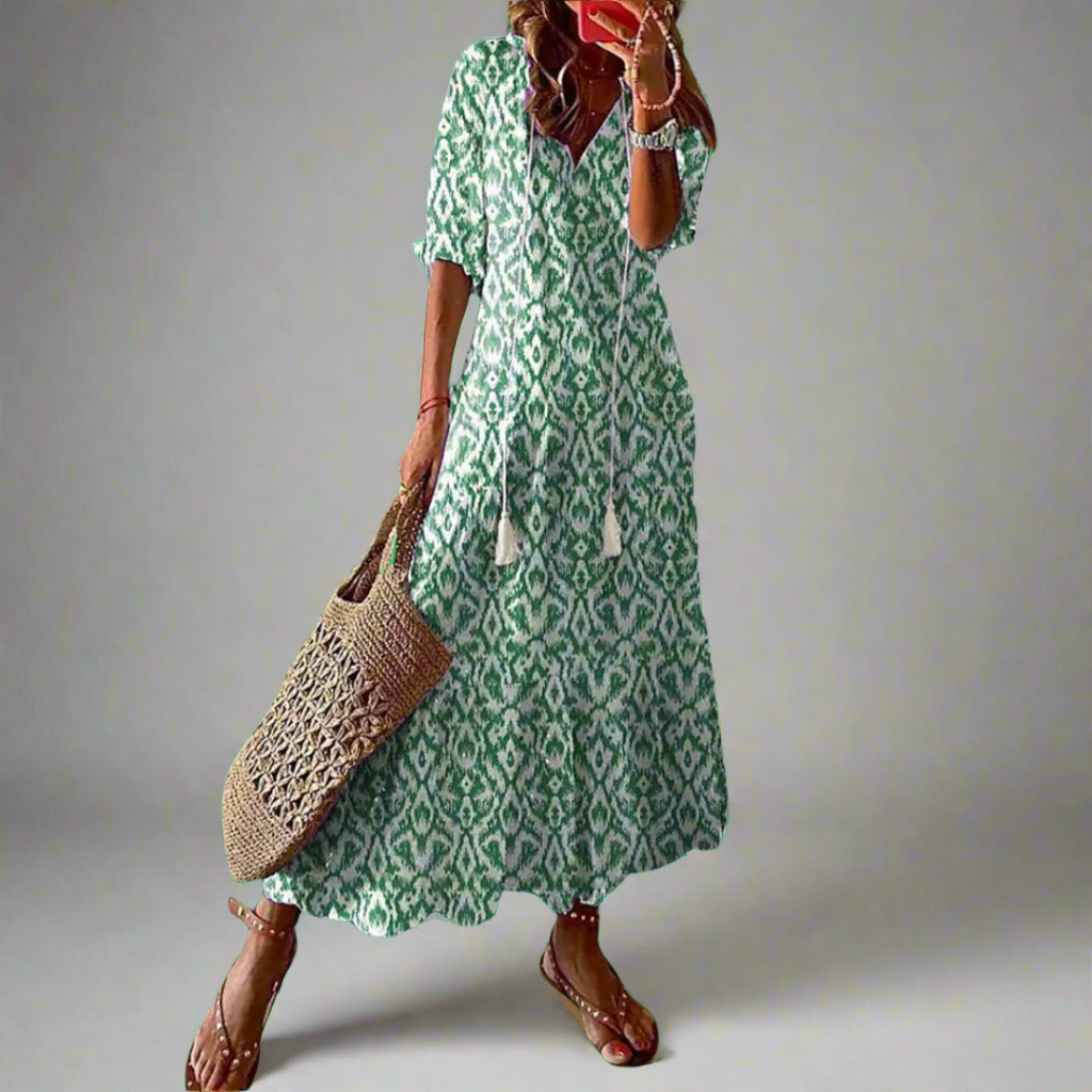 Damen-Maxikleid in A-Linie mit Blumenmuster