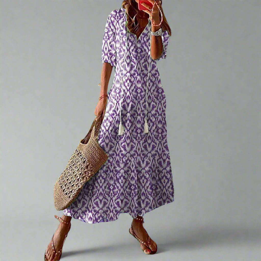 Damen-Maxikleid in A-Linie mit Blumenmuster