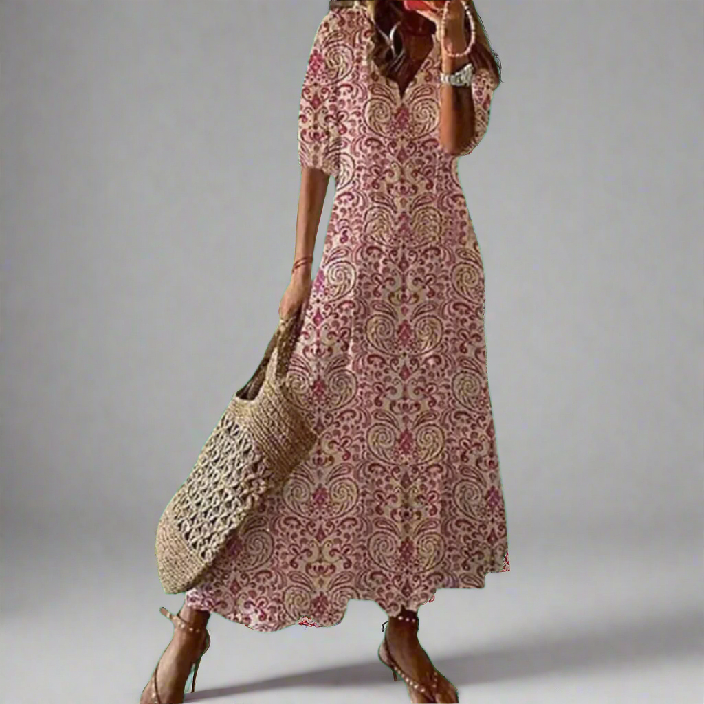 Damen-Maxikleid in A-Linie mit Blumenmuster