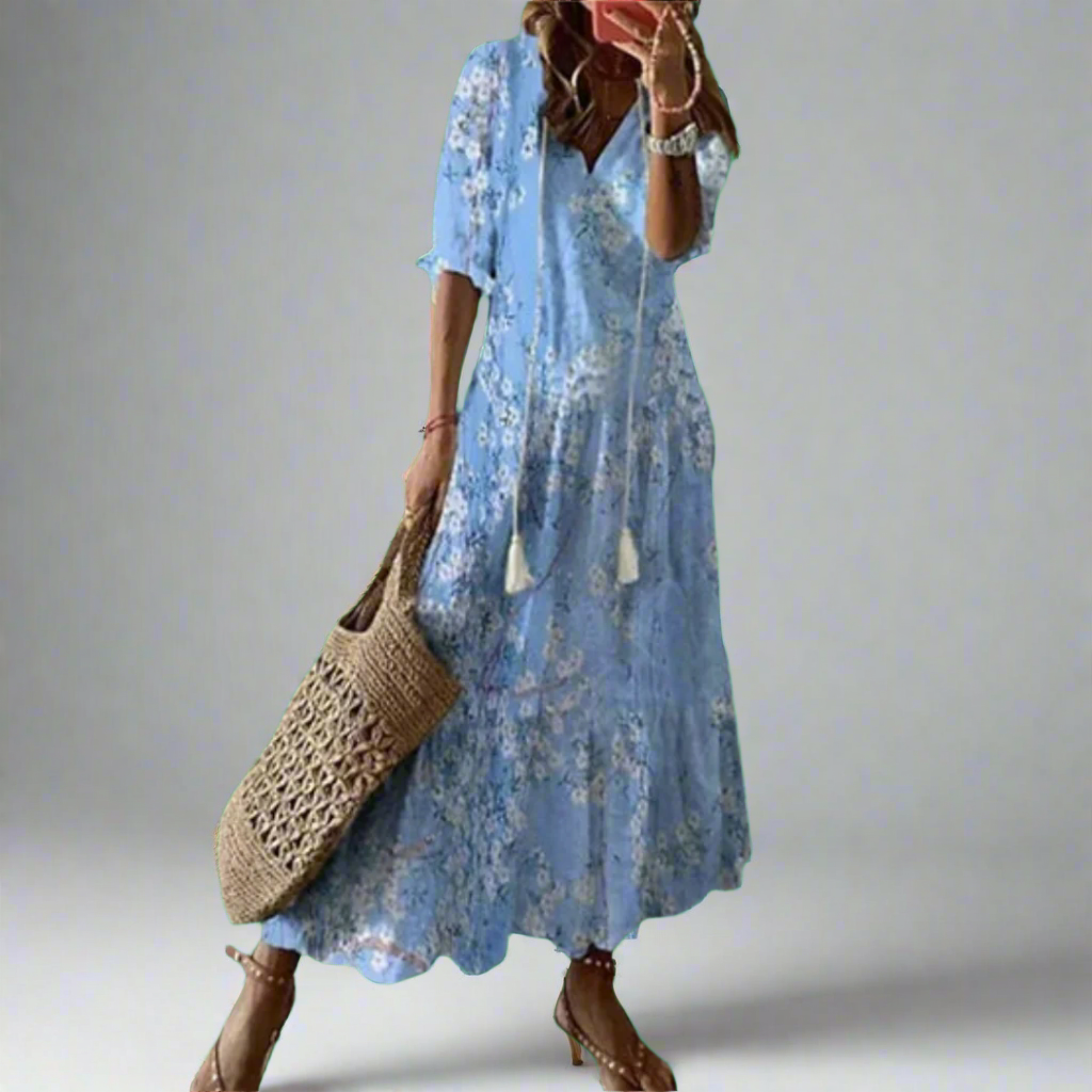 Damen-Maxikleid in A-Linie mit Blumenmuster
