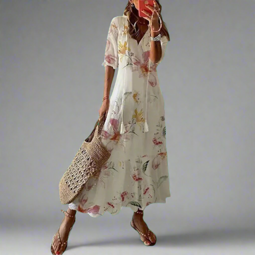 Damen-Maxikleid in A-Linie mit Blumenmuster