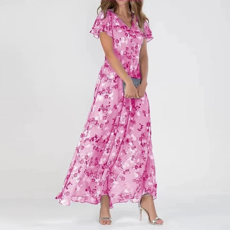 Damen-Maxikleid in A-Linie mit V-Ausschnitt