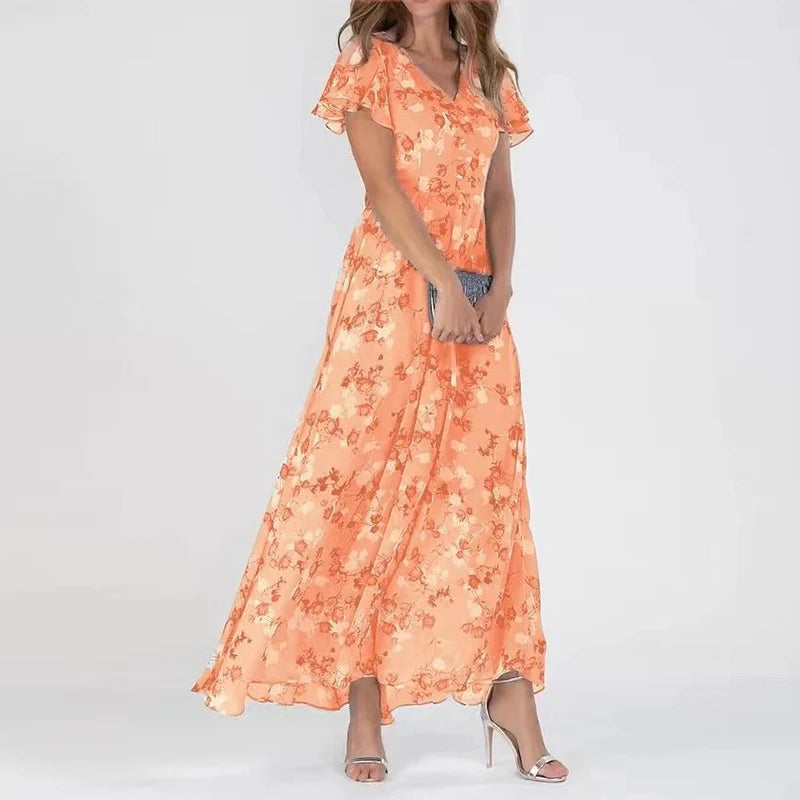 Damen-Maxikleid in A-Linie mit V-Ausschnitt
