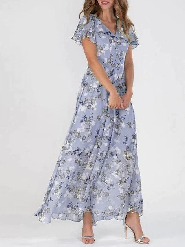 Damen-Maxikleid in A-Linie mit V-Ausschnitt