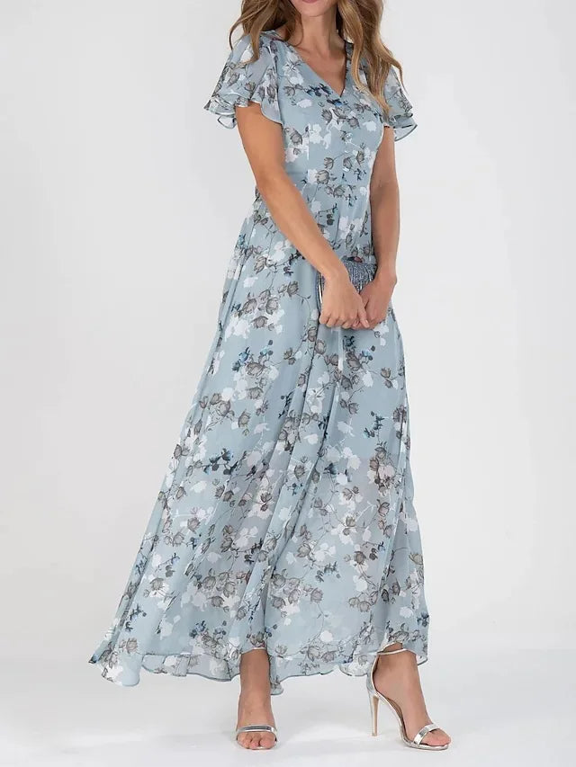 Damen-Maxikleid in A-Linie mit V-Ausschnitt