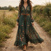 Damen-Maxikleid mit Blumenprint | Plissiertes Sommerkleid mit Knopfleiste