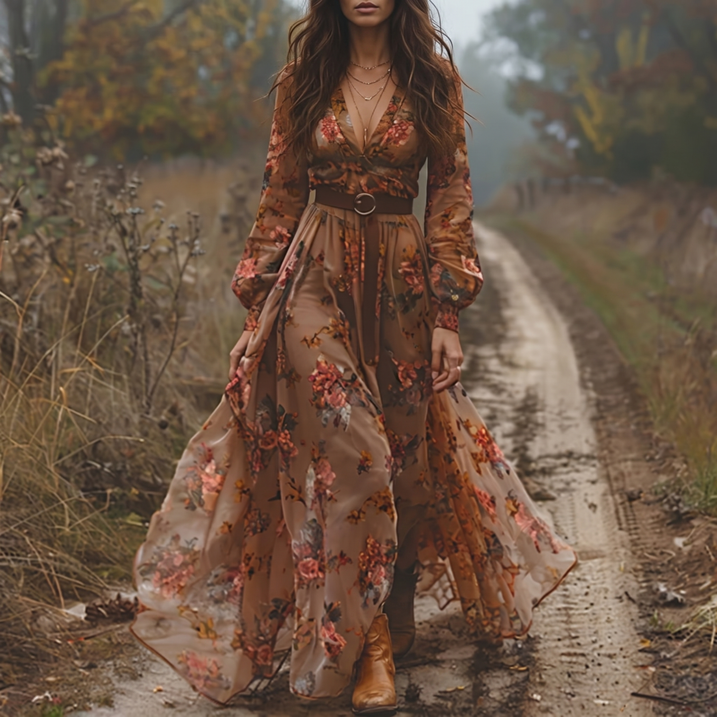 Damen-Maxikleid mit Blumenprint | Plissiertes Sommerkleid mit Knopfleiste