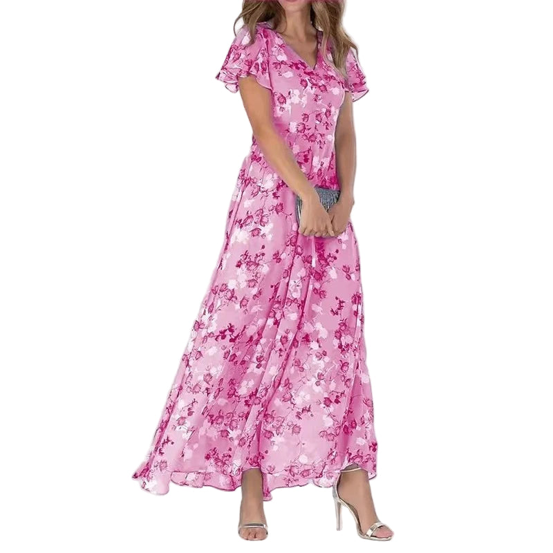 Damen-Maxikleid mit Blumenprint und V-Ausschnitt