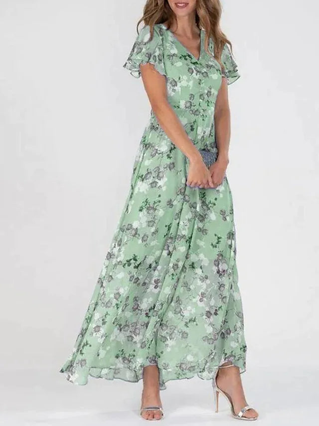 Damen-Maxikleid mit Blumenprint und V-Ausschnitt