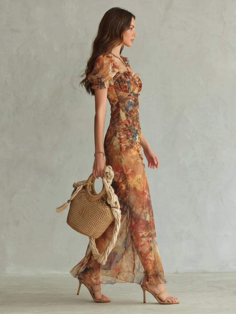 Damen-Maxikleid mit Herz-Ausschnitt