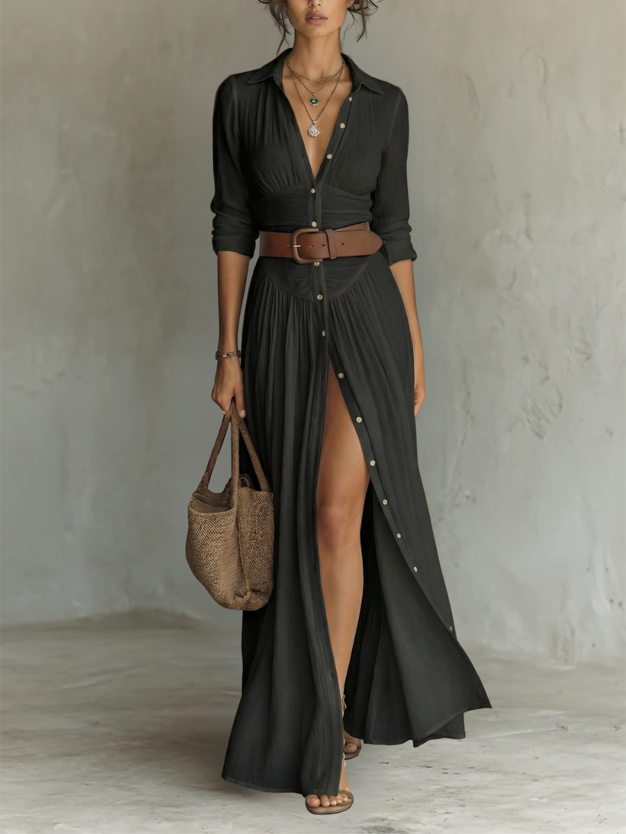 Damen-Maxikleid mit Knopfleiste