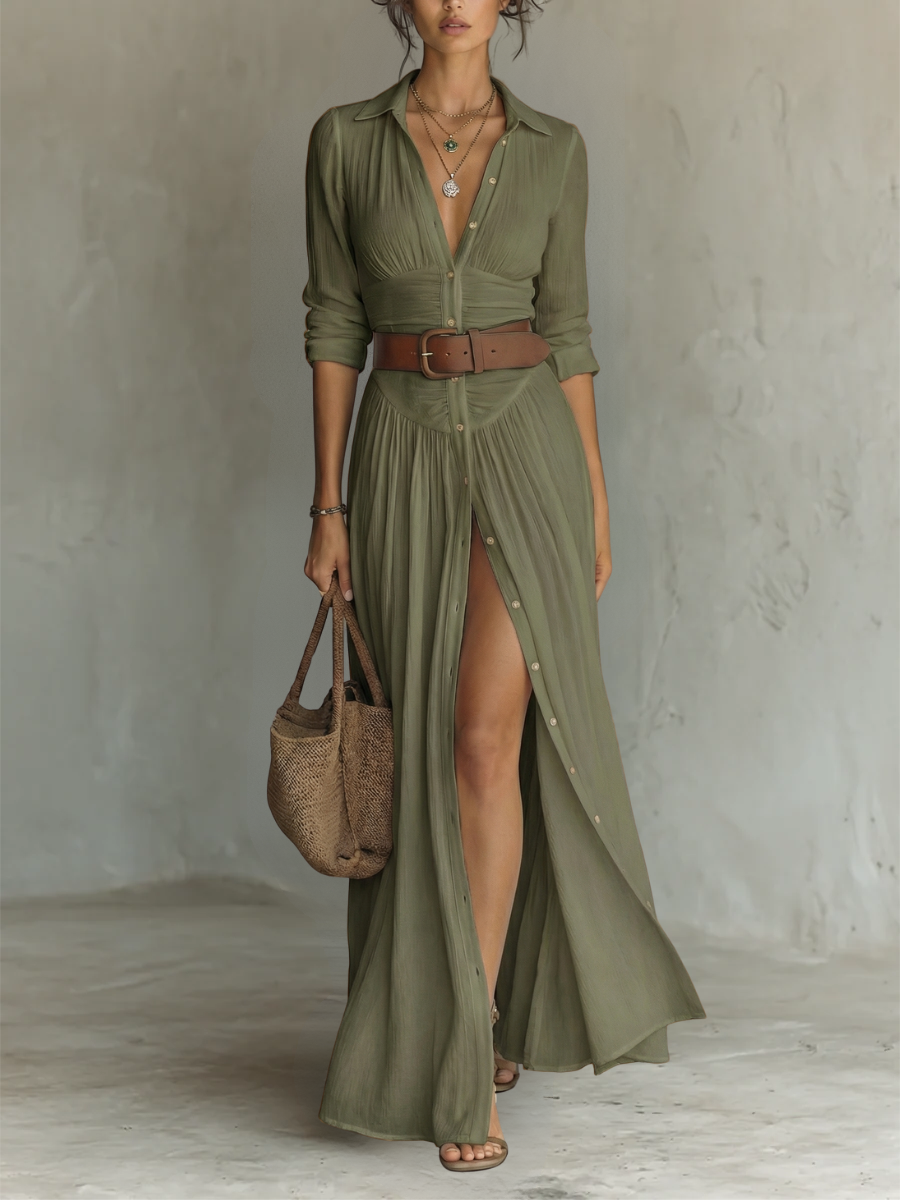 Damen-Maxikleid mit Knopfleiste