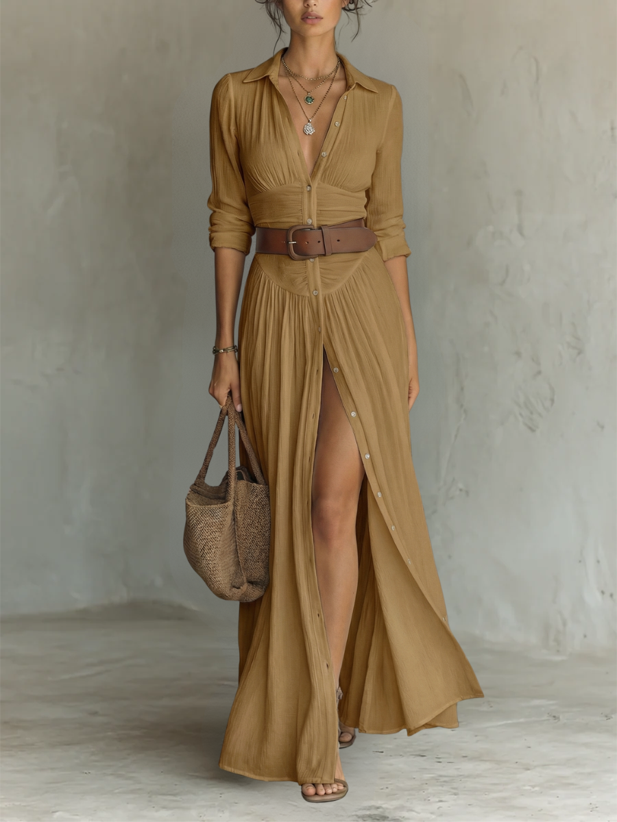 Damen-Maxikleid mit Knopfleiste