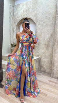 Damen-Maxikleid mit One-Shoulder-Träger – Mehrfarbiges Design & elegante Passform