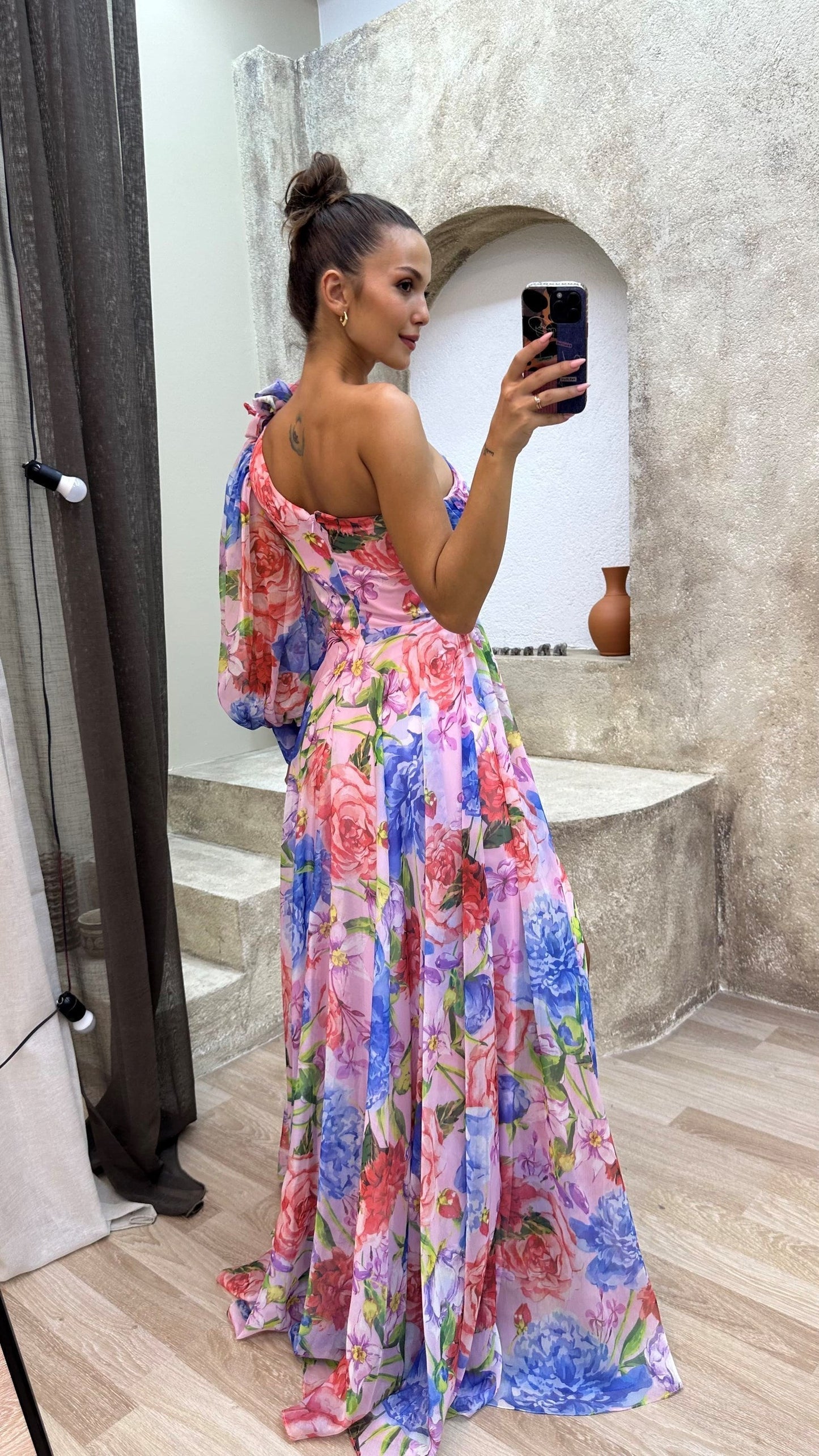 Damen-Maxikleid mit One-Shoulder-Träger – Mehrfarbiges Design & elegante Passform
