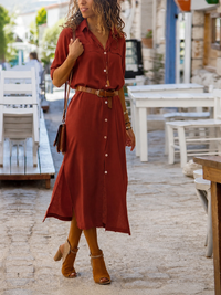 Damen-Midi-Blusenkleid mit Gürtel