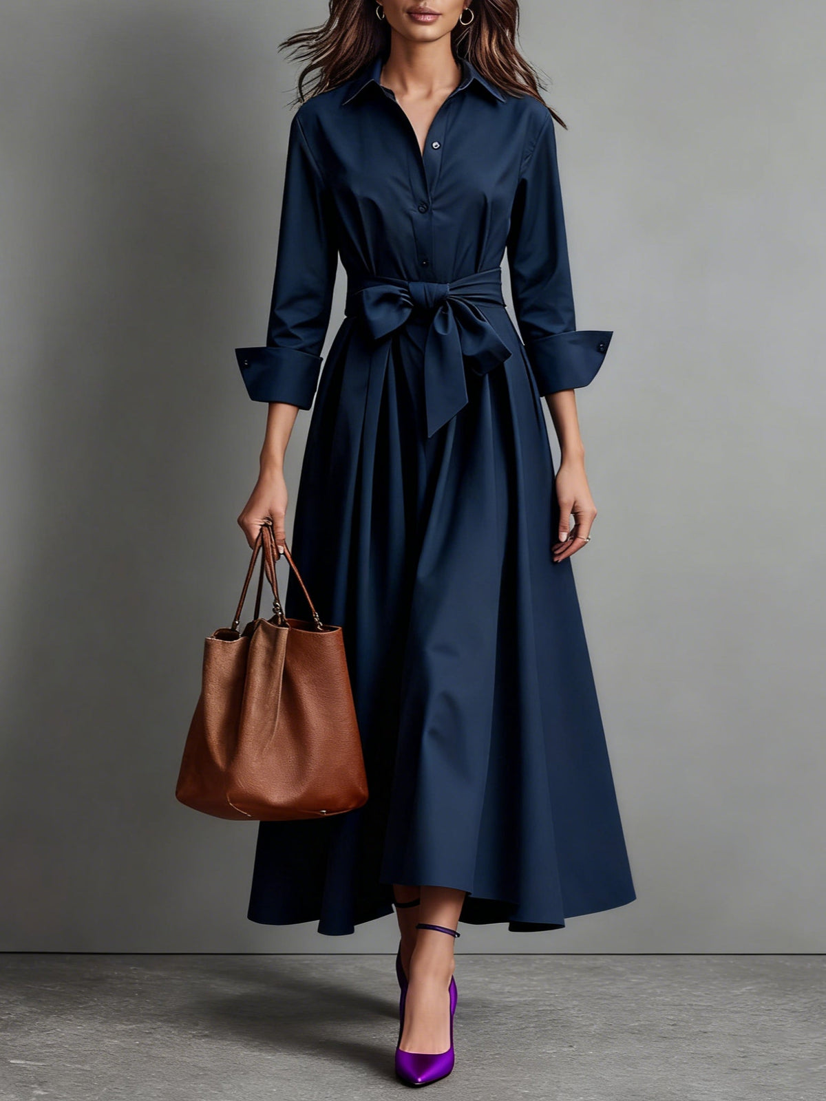 Damen-Midi-Blusenkleid mit Gürtel