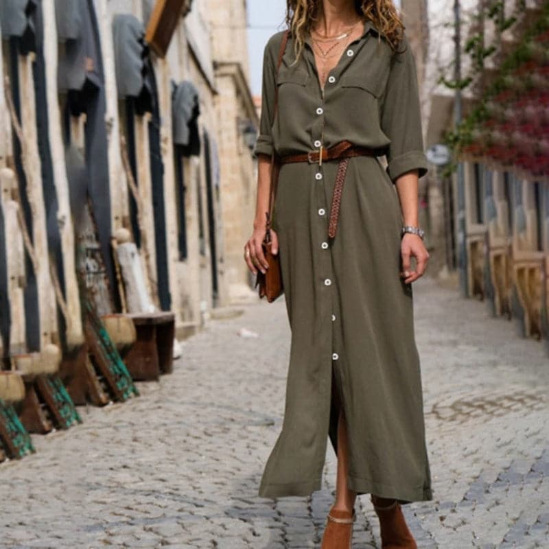 Damen-Midi-Blusenkleid mit Gürtel
