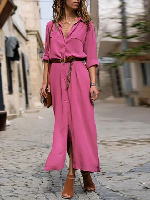 Damen-Midi-Blusenkleid mit Gürtel