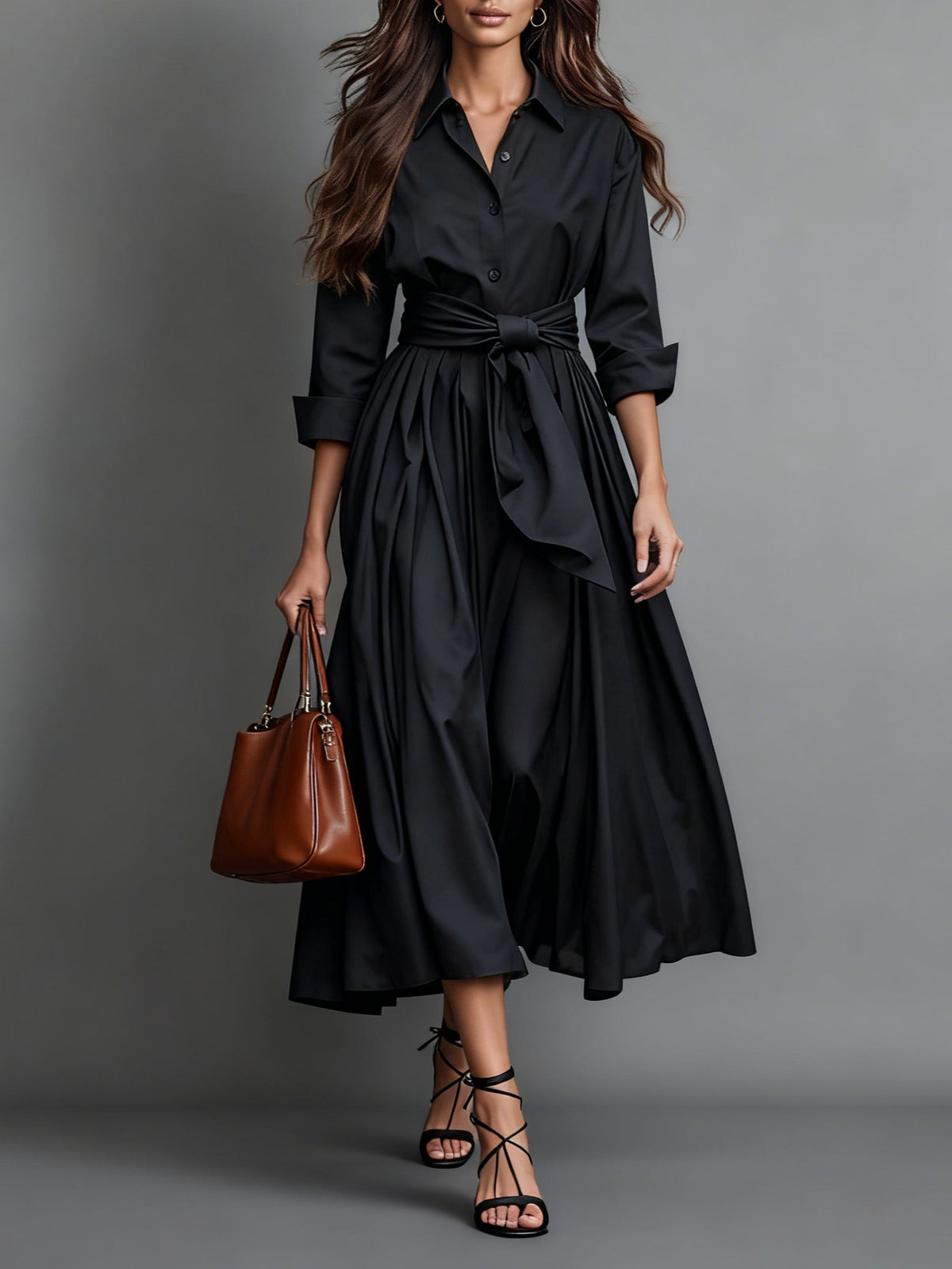 Damen-Midi-Blusenkleid mit Gürtel