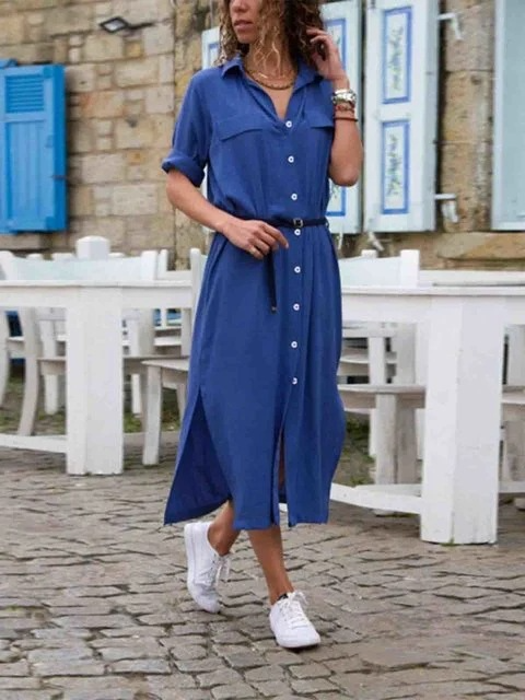 Damen-Midi-Blusenkleid mit Gürtel