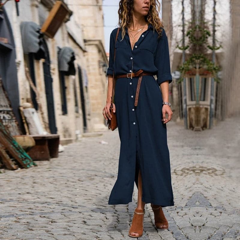 Damen-Midi-Blusenkleid mit Gürtel