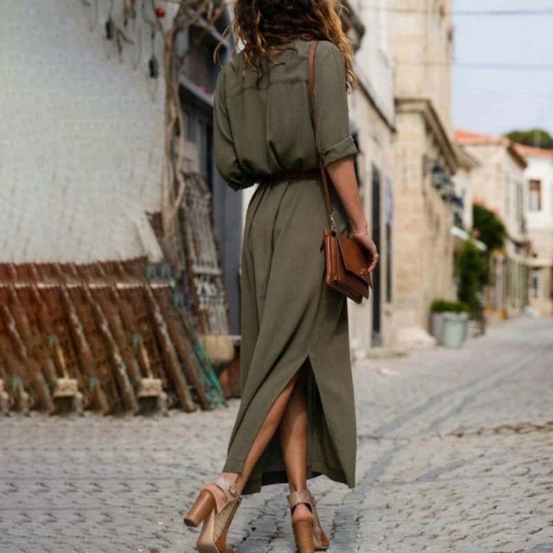 Damen-Midi-Blusenkleid mit Gürtel