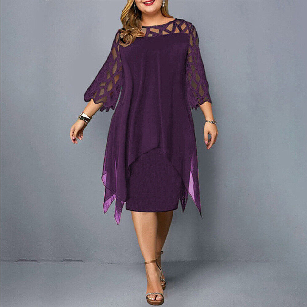 Damen-Midikleid in A-Linie mit 3/4-Ärmeln