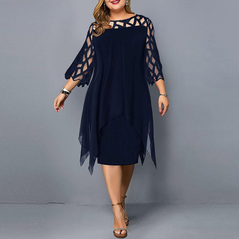Damen-Midikleid in A-Linie mit 3/4-Ärmeln
