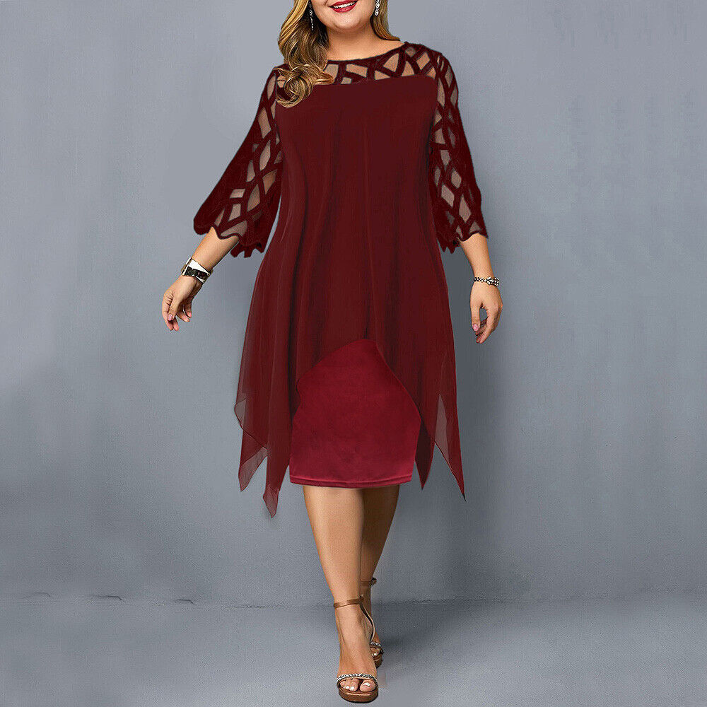 Damen-Midikleid in A-Linie mit 3/4-Ärmeln
