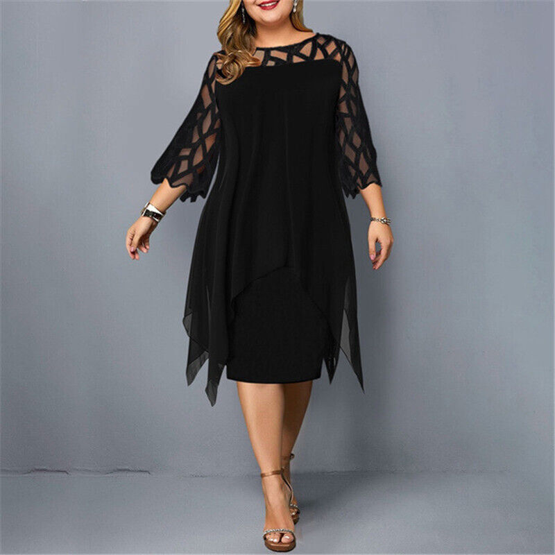 Damen-Midikleid in A-Linie mit 3/4-Ärmeln