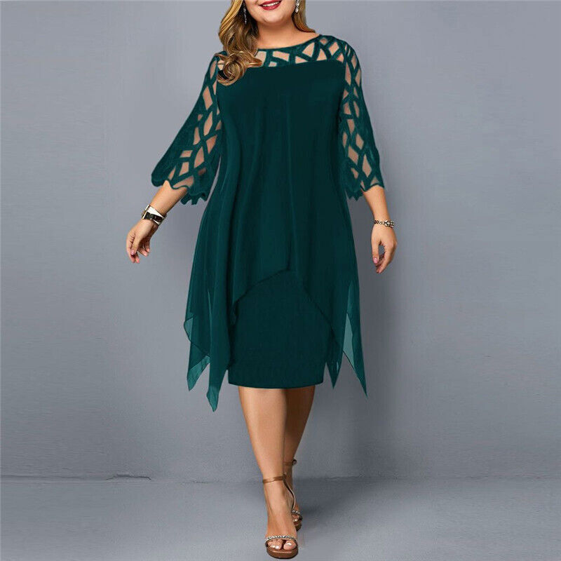 Damen-Midikleid in A-Linie mit 3/4-Ärmeln