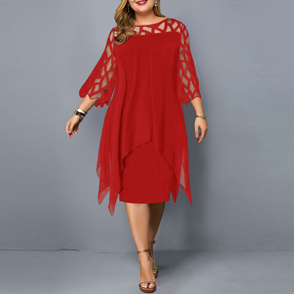 Damen-Midikleid in A-Linie mit 3/4-Ärmeln