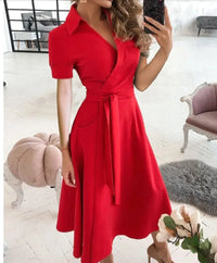 Damen-Midikleid in A-Linie mit Bindegürtel